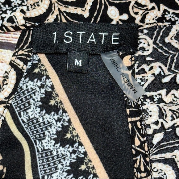 1. State Black and Cream Medallion  Patterned Halter Blouse Size M - Picture 2 of 13